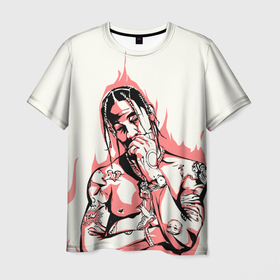Мужская футболка 3D с принтом Тревис в огне в Белгороде, 100% полиэфир | прямой крой, круглый вырез горловины, длина до линии бедер | hip hop | rap | rep | travis scott | исполнители | исполнитель | музыка | реп | трвис скотт | тревис скотт