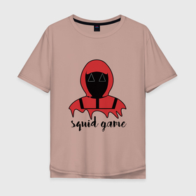 Мужская футболка хлопок Oversize с принтом Squid Game pink в Курске, 100% хлопок | свободный крой, круглый ворот, “спинка” длиннее передней части | mask face soldier | squid game | игра на выживание | ли джон джэ | розовый солдат | хван дон хёк
