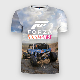 Мужская футболка 3D Slim с принтом Forza Horizon 5 в Кировске, 100% полиэстер с улучшенными характеристиками | приталенный силуэт, круглая горловина, широкие плечи, сужается к линии бедра | forza | forza horizon 5 | horizon | гонка | гонки | гоночный | игра | симулятор | форза хорайзен