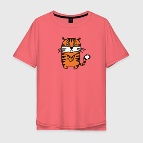 Мужская футболка хлопок Oversize с принтом Тигр, который сердит в Санкт-Петербурге, 100% хлопок | свободный крой, круглый ворот, “спинка” длиннее передней части | большая кошка | год тигра | зверь | иллюстрация | кошачьи | персонаж | сердитый | тигр | тигренок | тигрица | тигры