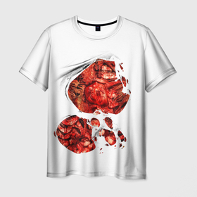 Мужская футболка 3D с принтом Рана на груди в Новосибирске, 100% полиэфир | прямой крой, круглый вырез горловины, длина до линии бедер | halloween | кишки | кровь | препарирование | рана | хеллоуин | хелоуин | хэллоуин | хэлоуин