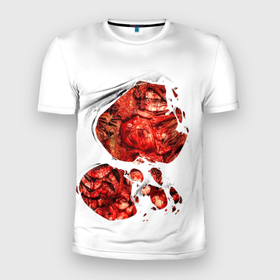 Мужская футболка 3D Slim с принтом Рана на груди в Санкт-Петербурге, 100% полиэстер с улучшенными характеристиками | приталенный силуэт, круглая горловина, широкие плечи, сужается к линии бедра | halloween | кишки | кровь | препарирование | рана | хеллоуин | хелоуин | хэллоуин | хэлоуин