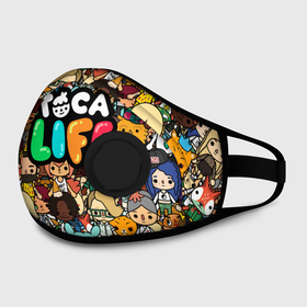 Маска из неопрена с принтом TOCA BOCA WORLD (ВСЕ ПЕРСОНАЖИ в городе Новоалтайск, неопрен 100% | Форма огибающая нос. Резинки для ушей с дополнительной резинкой на затылке. Клапан для выдоха для активного дыхания при занятиях спортом. Эластичный материал маски и окантовки для лучшего растяжения и прилегания маски.  | Тематика изображения на принте: digital toys | gamer | games | helicopter taxi | pets | toca boca | toca hair salon | toca kitchen | toca life | toca life city | toca life worl | toca tea party | video games | игры