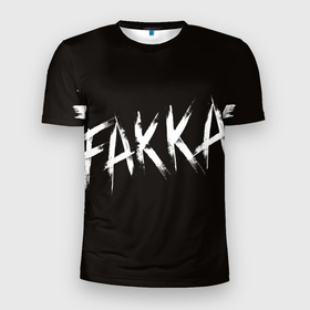 Мужская футболка 3D Slim с принтом FAKKA в Санкт-Петербурге, 100% полиэстер с улучшенными характеристиками | приталенный силуэт, круглая горловина, широкие плечи, сужается к линии бедра | Тематика изображения на принте: black | fakka | text | белое | надпись | текст | черное