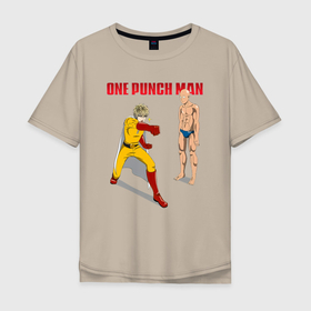 Мужская футболка хлопок Oversize с принтом Сайтама обучает Геноса One Punch Man в Тюмени, 100% хлопок | свободный крой, круглый ворот, “спинка” длиннее передней части | charanko | genos | genoсide | hagemanto | jenosu | one punch man | oni saibogu | saitama | sensei | аниме | ван панч мен | ванпанчмен | генос | кибердемон | кибернетическое тело | лысый плащ | манга | сайтама | сильнейший человек | учитель