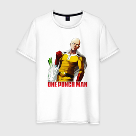 Мужская футболка хлопок с принтом Пакет с продуктами Сайтама One Punch Man в Тюмени, 100% хлопок | прямой крой, круглый вырез горловины, длина до линии бедер, слегка спущенное плечо. | Тематика изображения на принте: charanko | hagemanto | one punch man | saitama | sensei | аниме | ван панч мен | ванпанчмен | лысый плащ | манга | сайтама | сильнейший человек | учитель | чаранко | человек одинудар | человек одного удара