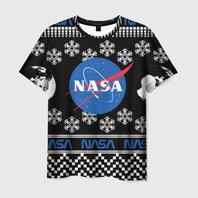Мужская футболка 3D с принтом НАСА (НОВЫЙ ГОД) в Екатеринбурге, 100% полиэфир | прямой крой, круглый вырез горловины, длина до линии бедер | Тематика изображения на принте: nasa | space | астрология | звезды | космонавт | космос | луна | наса | планета