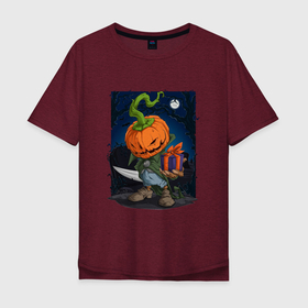 Мужская футболка хлопок Oversize с принтом Жуткий подарок в Курске, 100% хлопок | свободный крой, круглый ворот, “спинка” длиннее передней части | Тематика изображения на принте: halloween | арт | графика | мистика | праздник | тыква | ужасы | хэллоуин