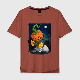 Мужская футболка хлопок Oversize с принтом Гробовщик в Белгороде, 100% хлопок | свободный крой, круглый ворот, “спинка” длиннее передней части | halloween | арт | графика | мистика | праздник | тыква | ужасы | хэллоуин