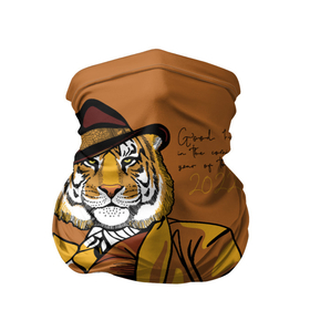 Бандана-труба 3D с принтом Good luck in the coming year of the Tiger , 100% полиэстер, ткань с особыми свойствами — Activecool | плотность 150‒180 г/м2; хорошо тянется, но сохраняет форму | 2022 | gentleman | happy new year | hat | imposing | look | merry christmas | orange suit | predator | tiger | взгляд | год тигра | джентльмен | новый год | оранжевый костюм | рождество | тигр | хищник | шляпа