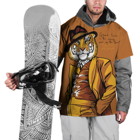 Накидка на куртку 3D с принтом Good luck in the coming year of the Tiger , 100% полиэстер |  | Тематика изображения на принте: 2022 | gentleman | happy new year | hat | imposing | look | merry christmas | orange suit | predator | tiger | взгляд | год тигра | джентльмен | новый год | оранжевый костюм | рождество | тигр | хищник | шляпа
