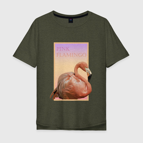 Мужская футболка хлопок Oversize с принтом Розовый фламинго в рамке , 100% хлопок | свободный крой, круглый ворот, “спинка” длиннее передней части | flamingo | градиент | животные | надпись | птица | рамка | розовый | фламинго