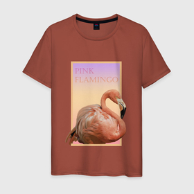 Мужская футболка хлопок с принтом Розовый фламинго в рамке , 100% хлопок | прямой крой, круглый вырез горловины, длина до линии бедер, слегка спущенное плечо. | flamingo | градиент | животные | надпись | птица | рамка | розовый | фламинго