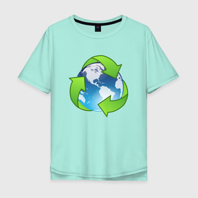 Мужская футболка хлопок Oversize с принтом Земля Экология , 100% хлопок | свободный крой, круглый ворот, “спинка” длиннее передней части | Тематика изображения на принте: земля | круговорот | переработка | планета | природа | стрелки | экология
