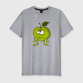 Мужская футболка хлопок Slim с принтом Злое яблоко в Новосибирске, 92% хлопок, 8% лайкра | приталенный силуэт, круглый вырез ворота, длина до линии бедра, короткий рукав | зло | иллюстрация | листик | рисунок | фрукт | яблоко