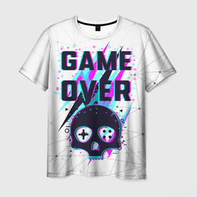 Мужская футболка 3D с принтом Game OVER   NEON 3D , 100% полиэфир | прямой крой, круглый вырез горловины, длина до линии бедер | игра | неон | неоновый принт | неоновый череп | череп