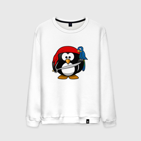 Мужской свитшот хлопок с принтом Пингвин пират в Белгороде, 100% хлопок |  | linux | иллюстрация | линукс | пингвин | пират | попугай | птица | рисунок