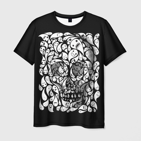Мужская футболка 3D с принтом Череп абстракция на черном в Курске, 100% полиэфир | прямой крой, круглый вырез горловины, длина до линии бедер | абстракция | рок | рэп | череп | череп на черном