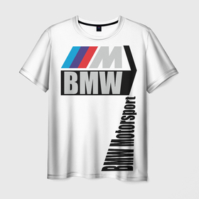 Мужская футболка 3D с принтом BMW  Motorsport в Кировске, 100% полиэфир | прямой крой, круглый вырез горловины, длина до линии бедер | bmw | автоспорт | бмв | логотипы | надписи | немецкая классика | немецкие машины