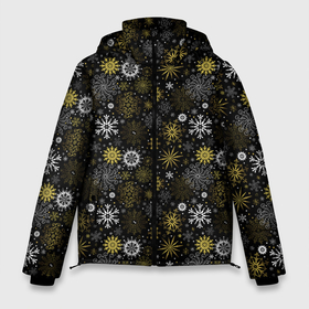 Мужская зимняя куртка 3D с принтом Зимние Узоры (золотые) в Екатеринбурге, верх — 100% полиэстер; подкладка — 100% полиэстер; утеплитель — 100% полиэстер | длина ниже бедра, свободный силуэт Оверсайз. Есть воротник-стойка, отстегивающийся капюшон и ветрозащитная планка. 

Боковые карманы с листочкой на кнопках и внутренний карман на молнии. | merry christmas | дед мороз | ёлка | зима | мороз | новый год | подарок | праздник | рождество | с новым годом | сантаклаус | снег | снеговик | снегурочка | снежинки | снежные узоры | узоры