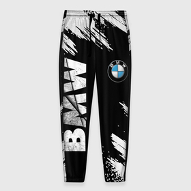 Мужские брюки 3D с принтом BMW GRUNGE | БМВ ГРАНЖ в Новосибирске, 100% полиэстер | манжеты по низу, эластичный пояс регулируется шнурком, по бокам два кармана без застежек, внутренняя часть кармана из мелкой сетки | Тематика изображения на принте: bmw | grunge | авто | автомобиль | бмв | гранж | краска | лого | логотип | марка | машина | модель | потертости