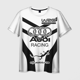 Мужская футболка 3D с принтом Audi  Quattro в Тюмени, 100% полиэфир | прямой крой, круглый вырез горловины, длина до линии бедер | audi | ауди | гонки | логотипы | надписи | немецкая классика | немецкие машины