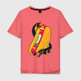 Мужская футболка хлопок Oversize с принтом HotDog в Петрозаводске, 100% хлопок | свободный крой, круглый ворот, “спинка” длиннее передней части | dog | fast food | food | hot dog | sausage | street food | taxa | бутерброд | еда | собака | сосиска | такса | уличная еда | фест фуд | хот дог