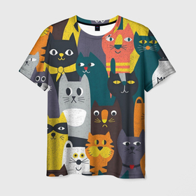 Мужская футболка 3D с принтом крутые коты в Белгороде, 100% полиэфир | прямой крой, круглый вырез горловины, длина до линии бедер | 3д | кот | котики | коты | принт с котами