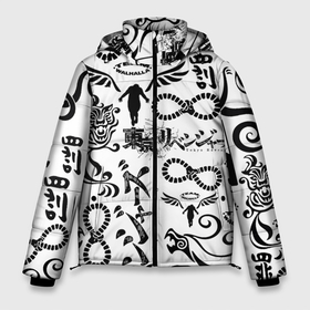 Мужская зимняя куртка 3D с принтом ТОКИЙСКИЕ МСТИТЕЛИ ЛОГОБОМБИНГ в Тюмени, верх — 100% полиэстер; подкладка — 100% полиэстер; утеплитель — 100% полиэстер | длина ниже бедра, свободный силуэт Оверсайз. Есть воротник-стойка, отстегивающийся капюшон и ветрозащитная планка. 

Боковые карманы с листочкой на кнопках и внутренний карман на молнии. | Тематика изображения на принте: anime | draken | mikey | tokyorevengers | valhalla | аниме | вальгала | дракен | иероглифы | кэн | манга | мандзиро | микки | рюгудзи | сано | символы | токийские мстители