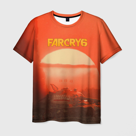 Мужская футболка 3D с принтом Far Cry 6   Libertad в Новосибирске, 100% полиэфир | прямой крой, круглый вырез горловины, длина до линии бедер | art | cry | far | game | libertad | shooter | sunset | tank | арт | закат | край | танк | фар | шутер