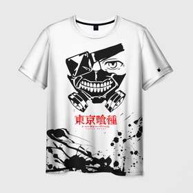 Мужская футболка 3D с принтом ТОКИЙСКИЙ ГУЛЬ (МАСКА КАНЕКИ) , 100% полиэфир | прямой крой, круглый вырез горловины, длина до линии бедер | anime | ghoul | manga | tokyo | tokyo ghoul | аниме | гуль | канеки | кровь | манга | токийский гуль | токио