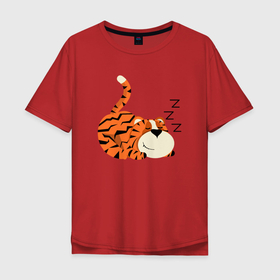 Мужская футболка хлопок Oversize с принтом Спящий тигренок в Екатеринбурге, 100% хлопок | свободный крой, круглый ворот, “спинка” длиннее передней части | Тематика изображения на принте: 2022 | год тигра | новый год | новый год 2022 | символ года | тигр | тигренок | тигрица | тигры