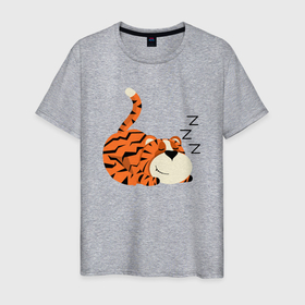 Мужская футболка хлопок с принтом Спящий тигренок в Курске, 100% хлопок | прямой крой, круглый вырез горловины, длина до линии бедер, слегка спущенное плечо. | 2022 | год тигра | новый год | новый год 2022 | символ года | тигр | тигренок | тигрица | тигры