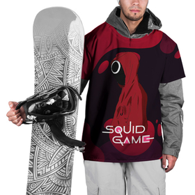 Накидка на куртку 3D с принтом Игра в кальмара Red   Black в Петрозаводске, 100% полиэстер |  | Тематика изображения на принте: among us | squid game | выживание | игра в кальмара | кальмар | корейский | корея | хван чжун хо | чо сан