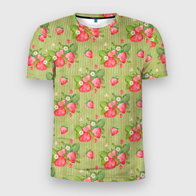Мужская футболка 3D Slim с принтом Клубничка паттерн в Новосибирске, 100% полиэстер с улучшенными характеристиками | приталенный силуэт, круглая горловина, широкие плечи, сужается к линии бедра | клубника | клубничка | лето | сладость | урожай | ягода | ягоды