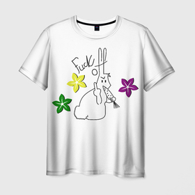 Мужская футболка 3D с принтом Не доставай заиньку в Санкт-Петербурге, 100% полиэфир | прямой крой, круглый вырез горловины, длина до линии бедер | авторское | графика | животные | забавные надписи | заяц | приколы
