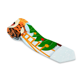 Галстук 3D с принтом Тигр украшает новогоднюю елку , 100% полиэстер | Длина 148 см; Плотность 150-180 г/м2 | 2022 | год тигра | новый год | новый год 2022 | символ года | тигр | тигренок | тигрица | тигры