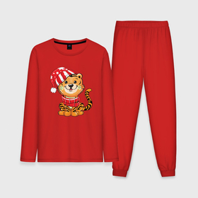 Мужская пижама хлопок (с лонгсливом) с принтом Тигренок в шапке и в шарфе в Курске,  |  | 2022 | год тигра | новый год | новый год 2022 | символ года | тигр | тигренок | тигрица | тигры