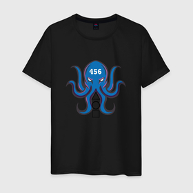 Мужская футболка хлопок с принтом Ojingeo geim синий кальмар , 100% хлопок | прямой крой, круглый вырез горловины, длина до линии бедер, слегка спущенное плечо. | squid game | ви ха чжун | игра на выживание | королевская битва | ли чон чжэ | о ён су | пак хэ су