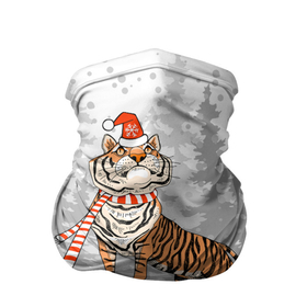 Бандана-труба 3D с принтом Тигр с подарками в Курске, 100% полиэстер, ткань с особыми свойствами — Activecool | плотность 150‒180 г/м2; хорошо тянется, но сохраняет форму | Тематика изображения на принте: 2022 | fir forest | gifts | happy new year | merry christmas | red hat | santa claus | tiger | year of the tiger | год тигра | еловый лес | красная шапка | новый год | подарки | рождество | санта клаус | тигр