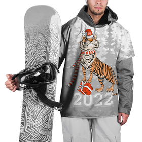 Накидка на куртку 3D с принтом Тигр с подарками в Санкт-Петербурге, 100% полиэстер |  | 2022 | fir forest | gifts | happy new year | merry christmas | red hat | santa claus | tiger | year of the tiger | год тигра | еловый лес | красная шапка | новый год | подарки | рождество | санта клаус | тигр