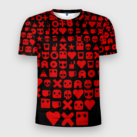 Мужская футболка 3D Slim с принтом Любовь, смерть и роботы пиктограммы в Новосибирске, 100% полиэстер с улучшенными характеристиками | приталенный силуэт, круглая горловина, широкие плечи, сужается к линии бедра | любовь | мульфильм | пиктограмма