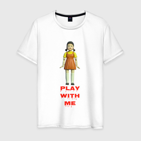 Мужская футболка хлопок с принтом Игра в кальмара. Кукла в Тюмени, 100% хлопок | прямой крой, круглый вырез горловины, длина до линии бедер, слегка спущенное плечо. | squid game | игра в кальмара | корейский сериал | кукла | сериалы