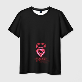 Мужская футболка 3D с принтом Плавленное сердце в Белгороде, 100% полиэфир | прямой крой, круглый вырез горловины, длина до линии бедер | люблю | люблю тебя | любовь | неоновое сердце | розовое сердечко | розовое сердце | сердце | я тебя люблю