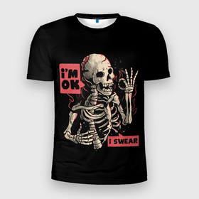 Мужская футболка 3D Slim с принтом Я В Порядке | Im Ok в Новосибирске, 100% полиэстер с улучшенными характеристиками | приталенный силуэт, круглая горловина, широкие плечи, сужается к линии бедра | Тематика изображения на принте: dead | death | halloween | horrors | im | monster | moon | night | ok | okay | pumpkin | scare | skeleton | skull | stars | в | живое | звезды | луна | мертвый | монстр | ночь | порядке | скелет | тыква | ужастики | ужасы | хэллоуи