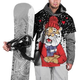 Накидка на куртку 3D с принтом Тигр в красном в Новосибирске, 100% полиэстер |  | Тематика изображения на принте: 2022 | fir forest | happy new year | hearts | merry christmas | red hat | santa claus | scarf | snow | tiger | year of the tiger | год тигра | еловый лес | красная шапка | новый год | очки | рождество | санта клаус | сердца | снег | тигр | шарф