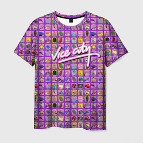Мужская футболка 3D с принтом GTA Vice City 2021 (ачивки паттерн) , 100% полиэфир | прямой крой, круглый вырез горловины, длина до линии бедер | auto | city | grand | gta | miami | rockstar | theft | tommy | vice | вайс | версетти | гта | либерти | майами | рокстар | сити | томми