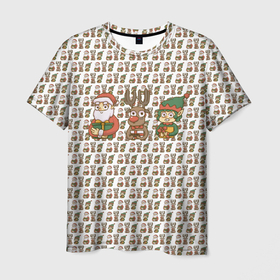 Мужская футболка 3D с принтом Подарки хотят все и каждый. в Курске, 100% полиэфир | прямой крой, круглый вырез горловины, длина до линии бедер | Тематика изображения на принте: дед мороз | новый год | олень | санта | эльф