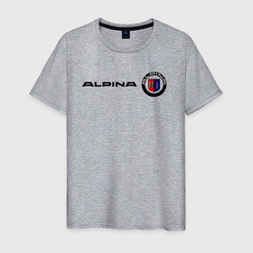 Мужская футболка хлопок с принтом Alpina в Петрозаводске, 100% хлопок | прямой крой, круглый вырез горловины, длина до линии бедер, слегка спущенное плечо. | авто | альпина | знак | марка | машина