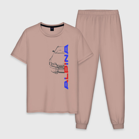 Мужская пижама хлопок с принтом Немецкое авто Alpina , 100% хлопок | брюки и футболка прямого кроя, без карманов, на брюках мягкая резинка на поясе и по низу штанин
 | авто | логотип | машина | надпись | половина